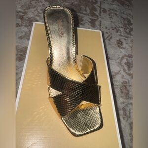 Michael Kors Metallic Gold Crisscross Slide Mule
